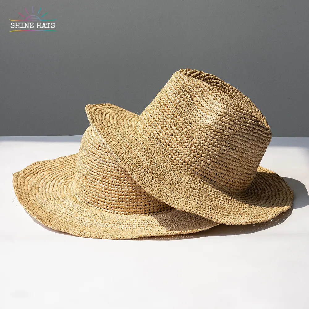 Shinehats OEM personalizado mexicano ganchillo rafia sombrero de playa de paja bandas ajustables señoras verano mujeres sol playa Chapeau mujer adultos