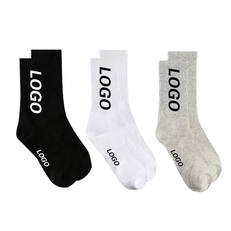 Calcetines blancos informales con logotipo personalizado de algodón de alta calidad para hombre, calcetines tejidos al por mayor, calcetines lisos