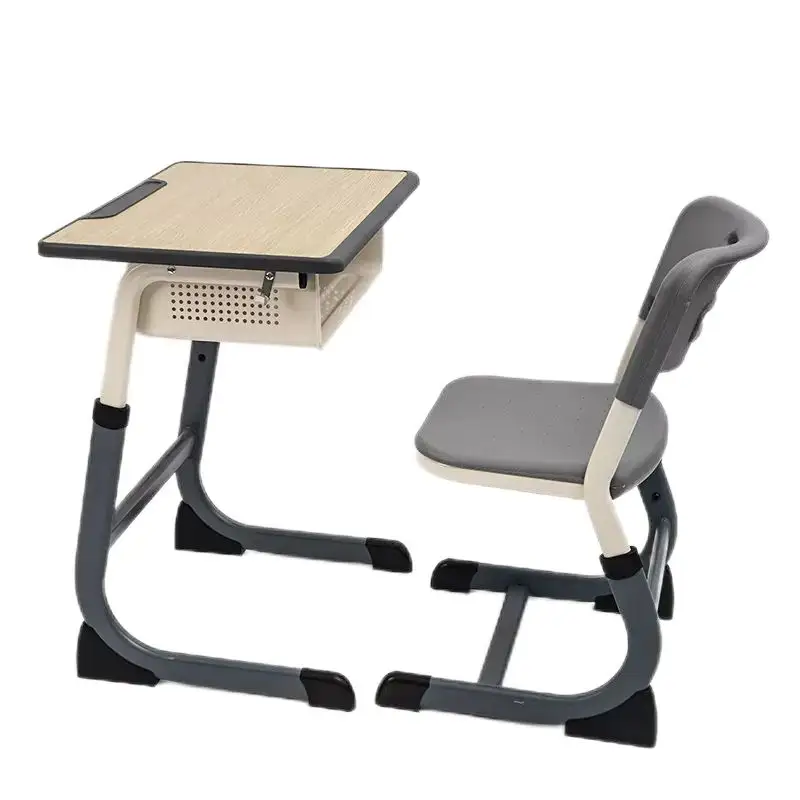 Cadeira escolar para adultos com mesa de estudo de metal, mesa de plástico, apoio de braço largo e haste, para uso em sala de aula