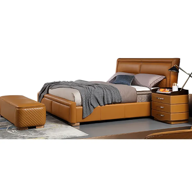 modern brown bedroom furniture leather queen king full size bed with mattress included