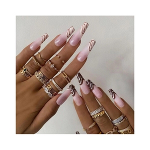 เล็บปลอมโลโก้ที่กําหนดเอง 24 ชิ้น/เซ็ตสแควร์ Stiletto เล็บปลอม 3XL โลงศพเล็บเคล็ดลับ ABS ยาว Ballerina เล็บปลอม - Product Image 1