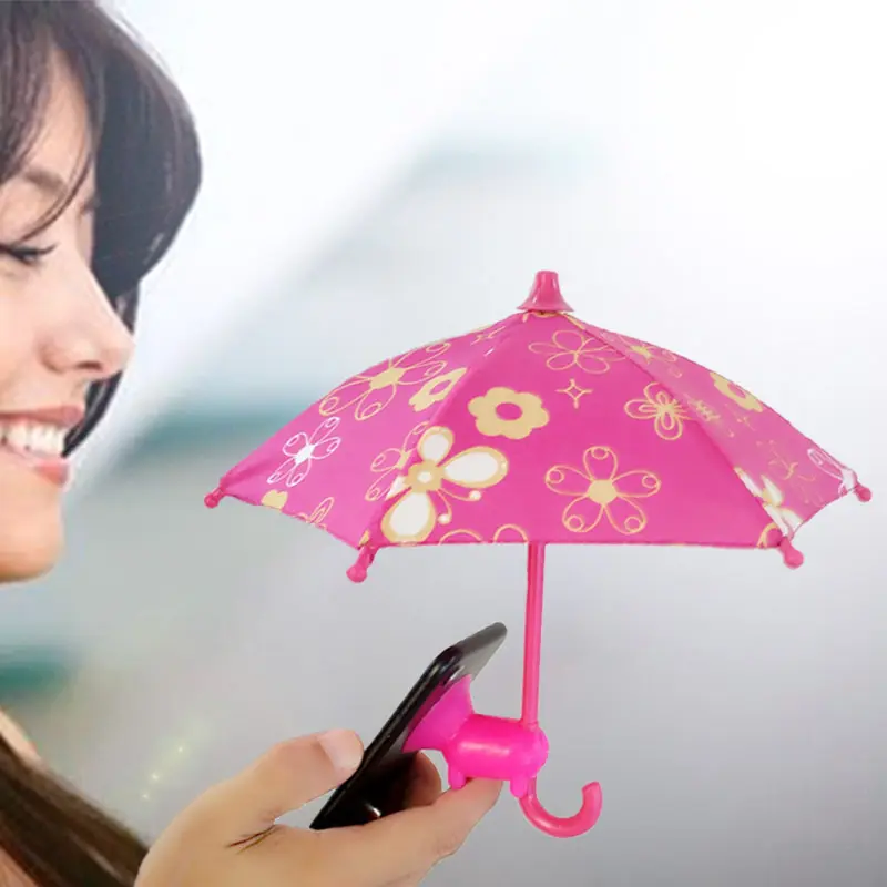 Mini suporte de guarda-sol para celular, guarda-chuva portátil pequeno com ventosa para celular