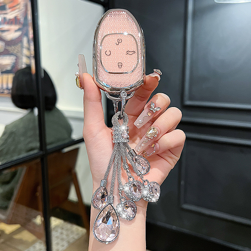 Porte-clés rose + cristal