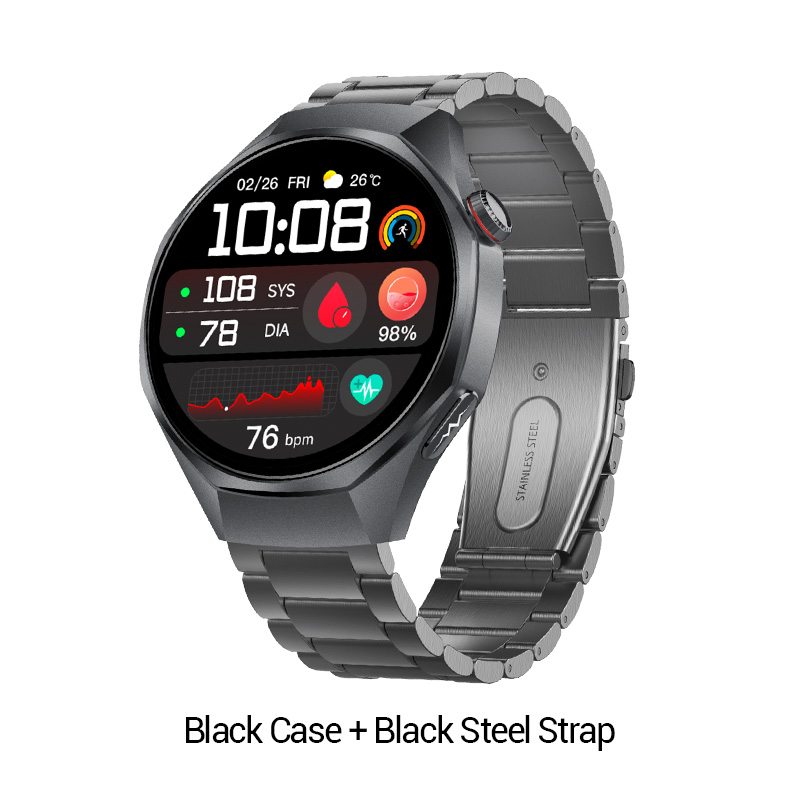 Boîtier noir + bracelet en acier noir