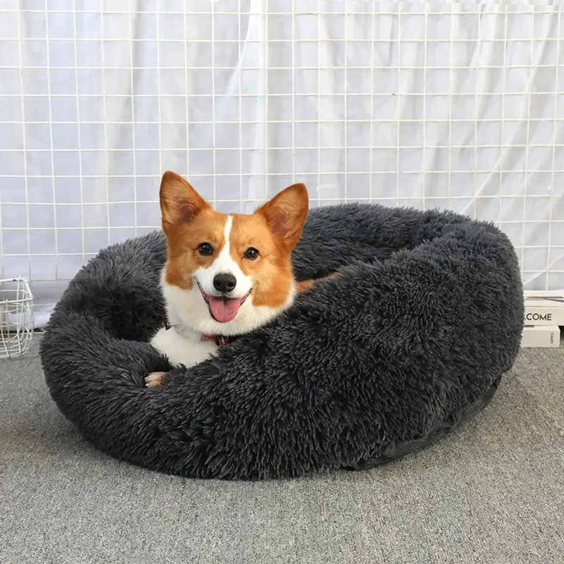 Dropshipping Calming Plush Donut Pet Dog Bed Washable Lớn Sinh Thái Thân Thiện Sang Trọng Mèo Dog Giường