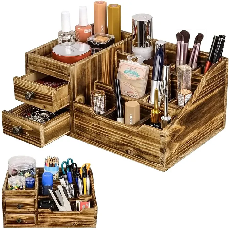 Escritorio de madera para almacenamiento de cosméticos, organizador de maquillaje en casa, oficina, baño, caja de almacenamiento, soporte de joyería