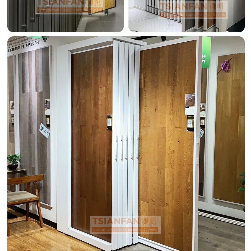 High quality 360 degree rotary parquet flooring laminate flooring wooden door sample push-pull wood flooring display rack