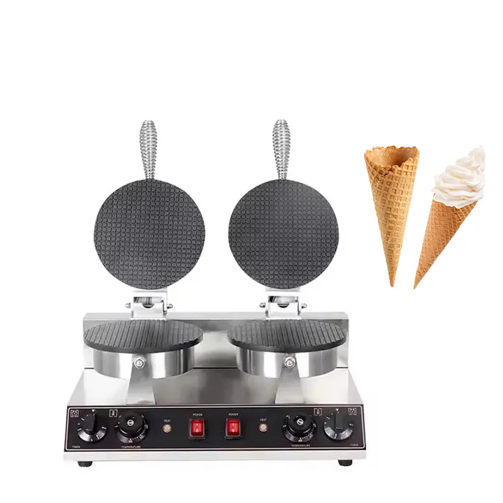 Máquina para hacer conos de gofres de helado doble, uso doméstico, máquina automática antiadherente para hacer rosquillas, máquina redonda eléctrica para aperitivos, postres