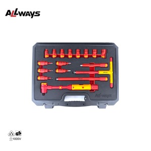 AllwaysTools 17PCS 3/8トルクレンチセット1000V絶縁VDEハンドツールセットには絶縁2層六角形ソケットが含まれます