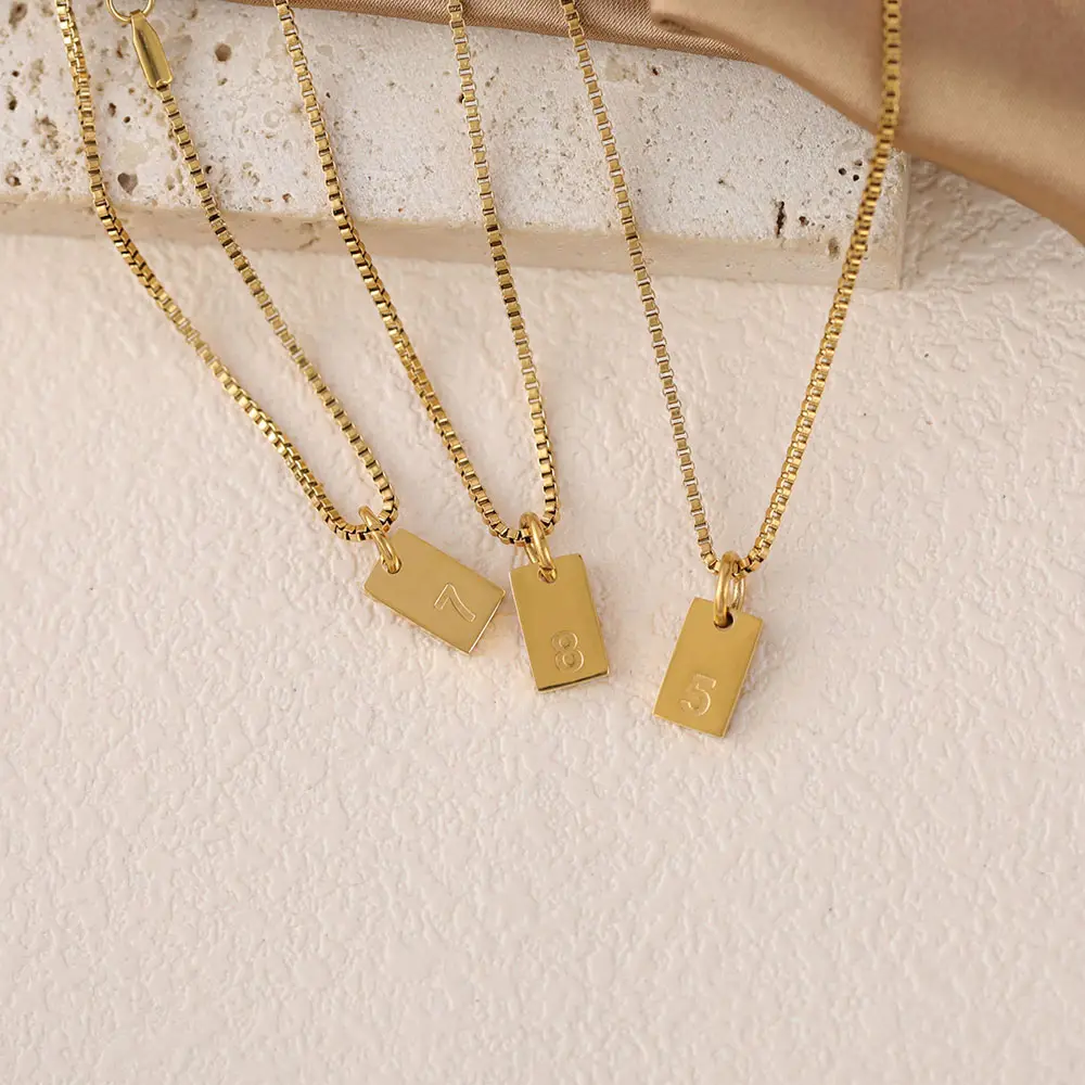Joyería Personalizada MINI Collar de Etiquetas de Perro Chapado en Oro de Acero Inoxidable Colgante de Número Simple 18K 14K Cadenas de Eslabones