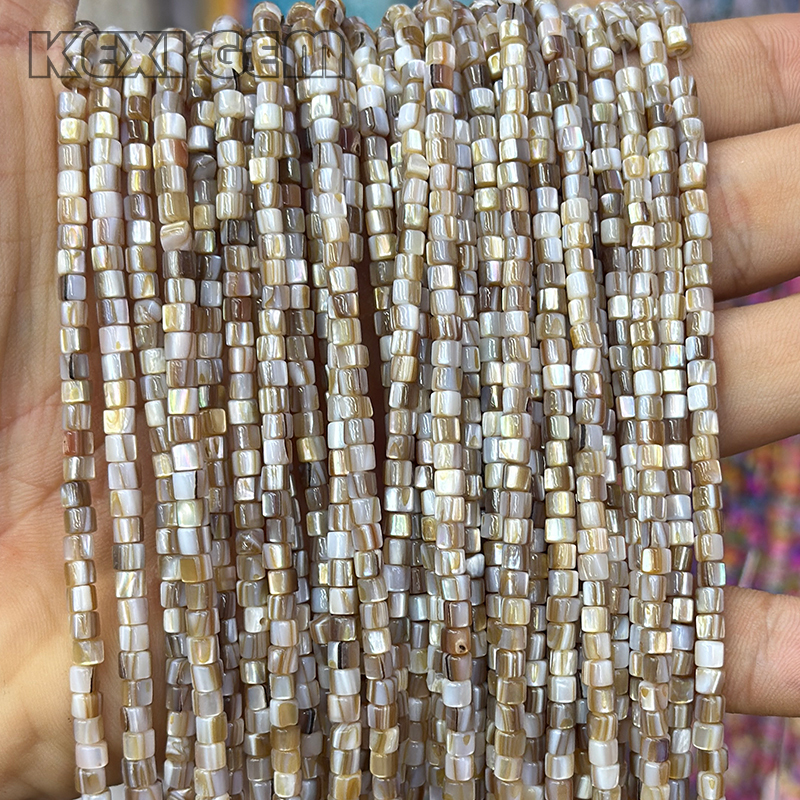 Perles coquillage forme cylindre 4x4mm couleur marron