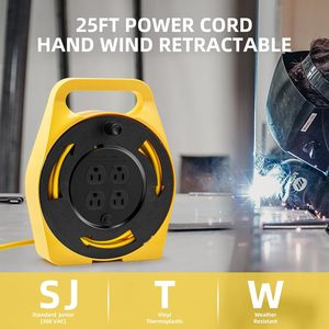 25 FT uzatma kordon makarası 4 topraklı çıkışları el rüzgar geri çekilebilir 16 AWG/3C SJTW güç kablosu 10 Amp devre NEMA 13A açık - Product Image 5