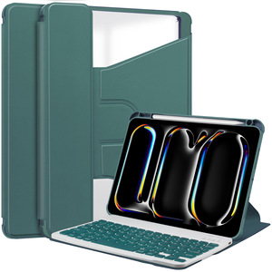 聚氨酯皮革亚克力360度旋转外壳，带无线键盘，适用于带笔槽的iPad Pro 13 2024平板电脑 - Product Image 1