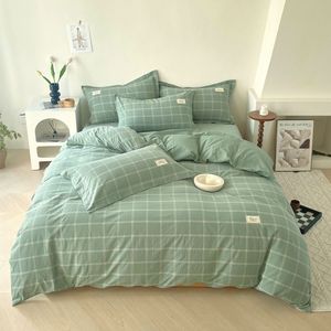 Solid Color Pure Cotton Fitted Sheets Simple Washed <strong>Bedding</strong> for Bedroom/Dormitory Available in Three-Piece Four-Piece Set Winter - Product Image 5