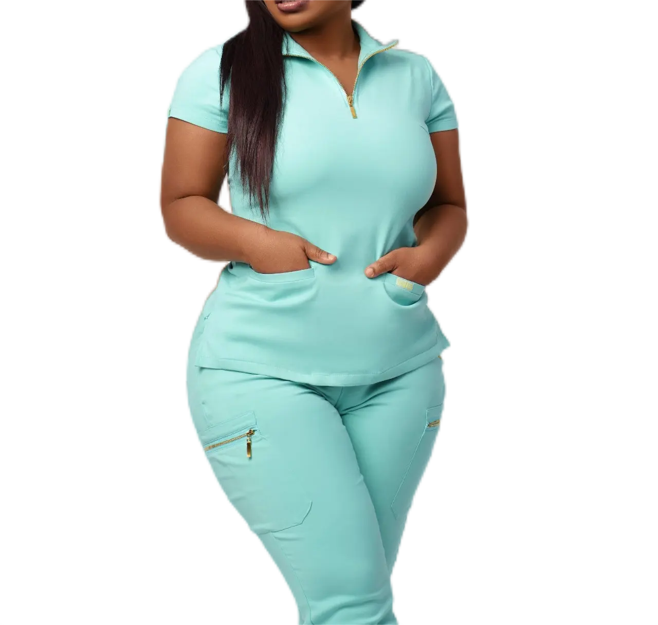 Gloriouin conjunto feminino de uniforme hospital, pulôver de zíper com estilo novo, moderno, para enfermeira, uniforme médica, atacado, 2023