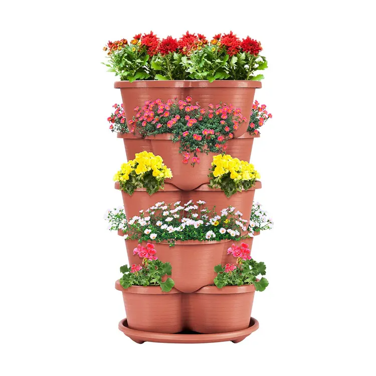 Vaso cultivo fabricante torre de plástico, empilhável, 5 camadas, jardinagem, 3 potes, jardim interno, decorativo, plano vertical