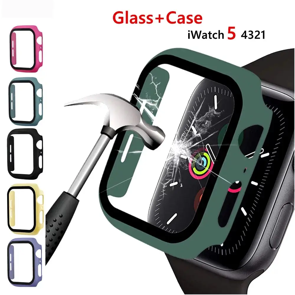 Für Apple Watch Protective Bumper Cover Mattes PC-Gehäuse mit Displays chutz folie aus gehärtetem Glas für iwatch Series 7 6 5 4 3 2