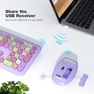 Colorful Full Size Wireless <strong>Keyboard</strong> and Mouse Combowith Number Pad Silent Cute Mouse 2.4GHz Dropout-Free Connection <strong>Keyboard</strong> - Product Image 6