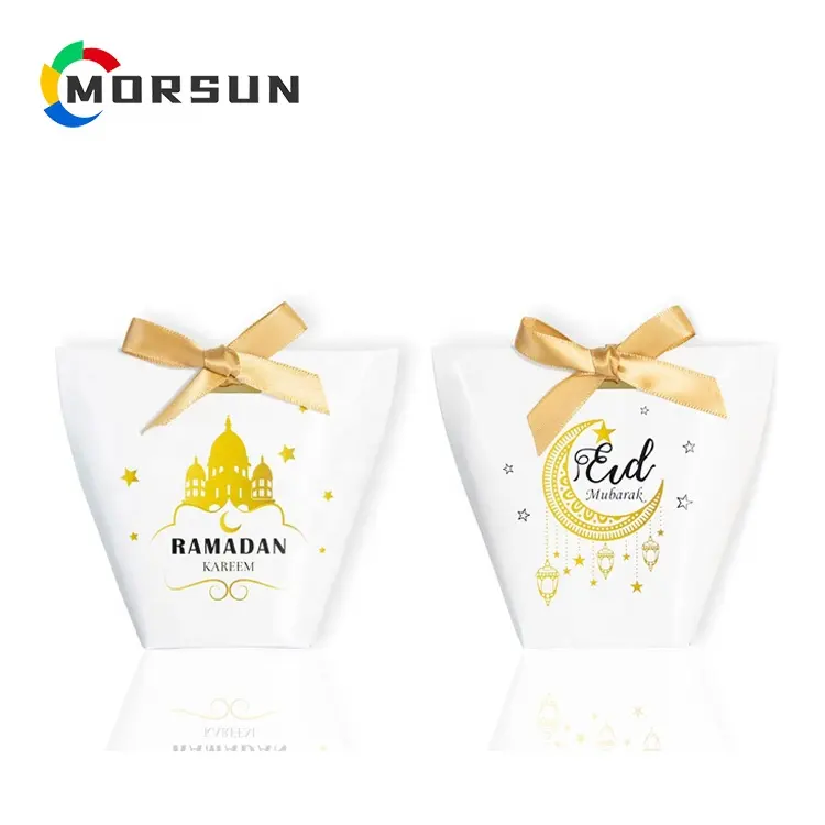 MorSun Eid Gift Box Com Fita Castelo Moon Stars Organizador Recipiente Para Ano Novo Aniversário Caixa De Presente De Casamento Com Fita