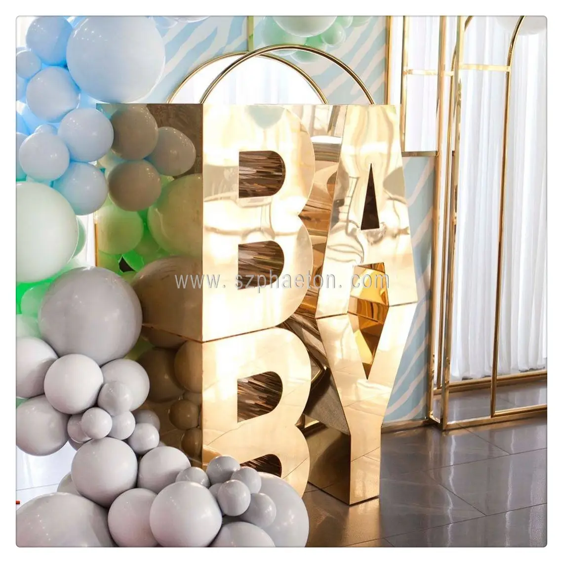 Party supplies letter table for cake / dessert display, mirror gold letter table BABY for baby shower decoration