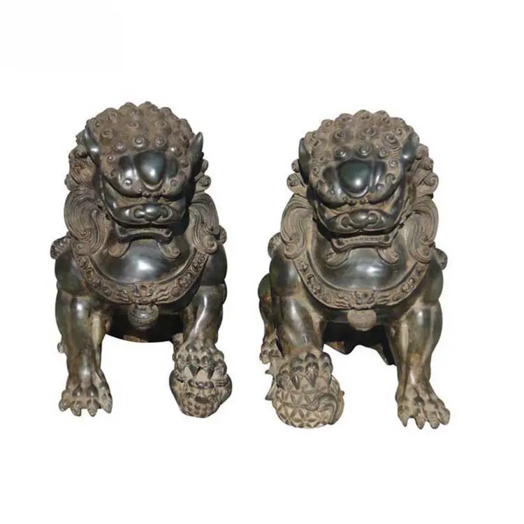 Антикварные Передние ворота Литые бронзовые металлические китайские статуи собаки Foo распродажа NTBA-572Y