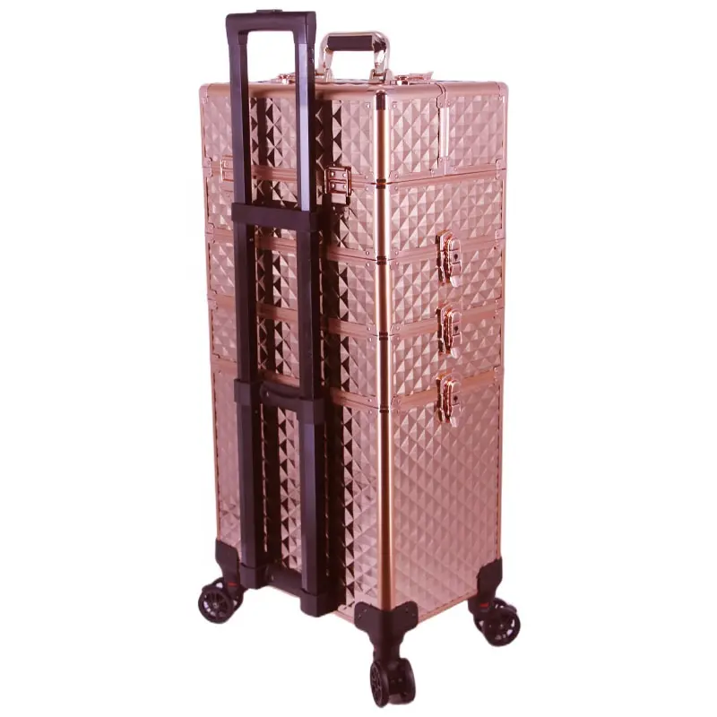 Aluminum makeup train case professional Makeup Artist Rolling Trolley case nail polish case hairdresser tool storage for Travel