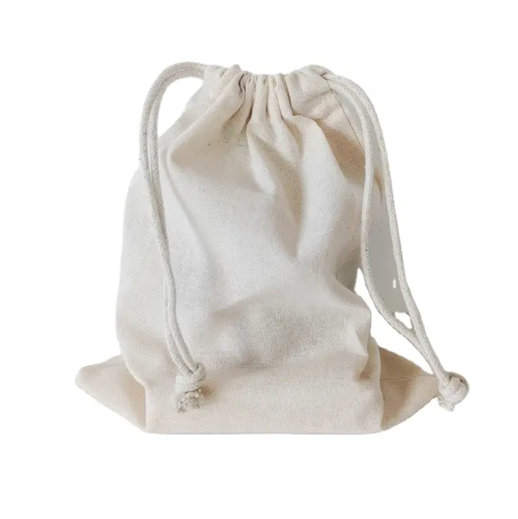 थोक इको ट्रैवल मलमल कॉटन लिनन उपहार पैकेजिंग पाउच अनुकूलित कार्बनिक छोटा कॉटन ड्रॉस्ट्रिंग बैग