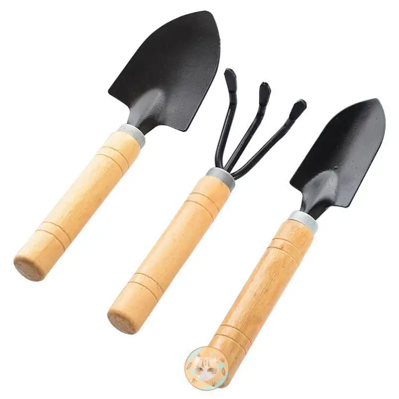 MB1 3 Piezas Pala de jardín Kit de herramientas de mano de jardín con mango de madera Bonsai básico Suculento Mini Juego de herramientas de jardín