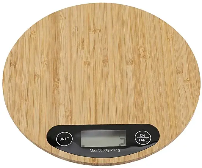 BST-báscula electrónica portátil para cocinar, balanza Digital redonda de bambú para peso de cocina y alimentos
