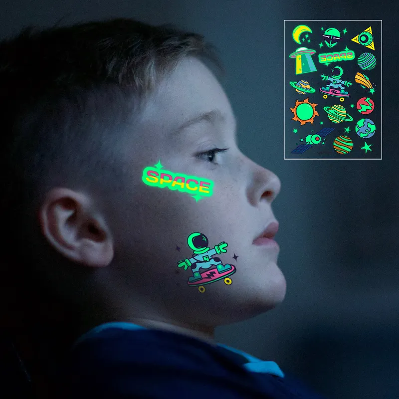 Adesivo del tatuaggio temporaneo per il trasferimento dell'acqua di Body Art luminoso al Neon UV luce luminosa fluorescente Tatoo bambini