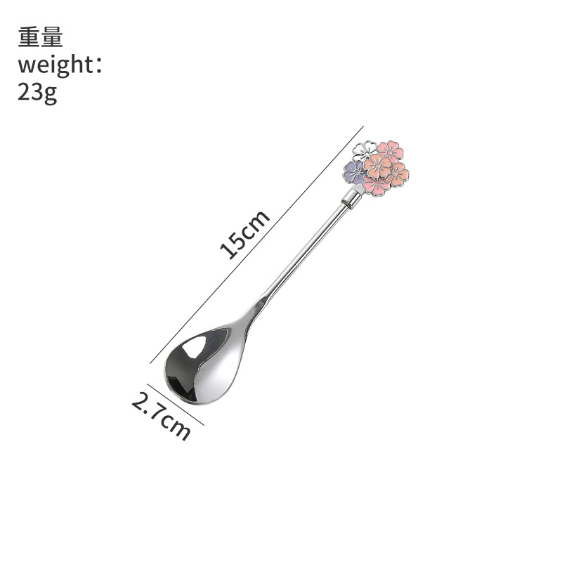 ช้อนสแตนเลส 304 สีทอง ลายดอกซากุระ ยาว (19.8 ซม.)