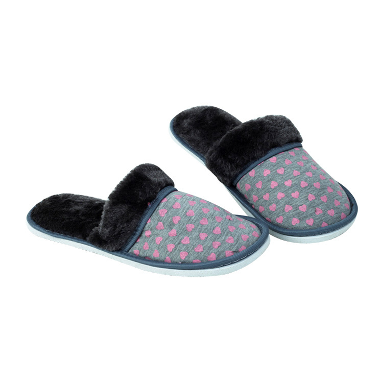 Accept customized logo printed cotton fabric plush soft home slippers for men