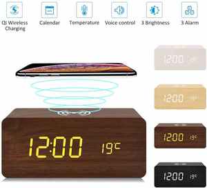 Çevre koruma ahşap çalar saat, takvim, sıcaklık izleme, birinde ses kontrolü, kablosuz şarj desteği - Product Image 2