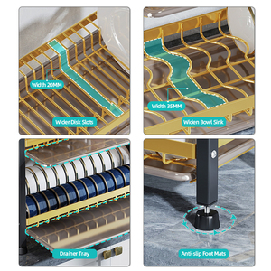 双层可堆叠金属厨具组织器餐具晾衣架，带塑料排水托盘 - Product Image 4