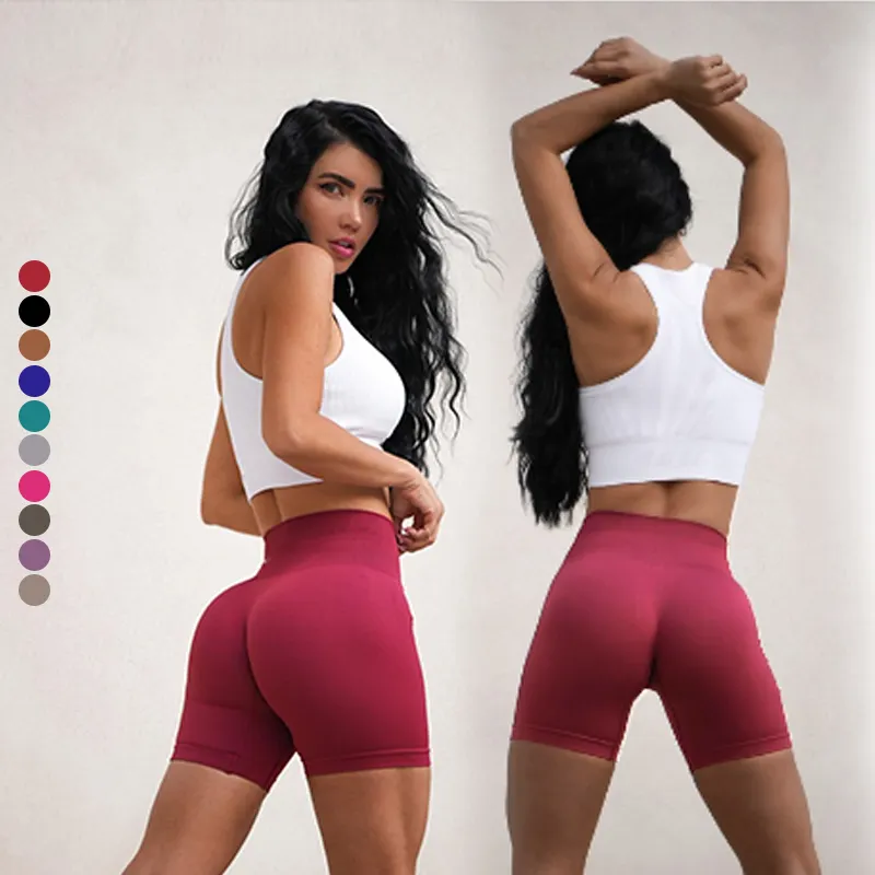 Pantalones cortos de yoga para mujer, ropa deportiva de cintura alta a cuadros