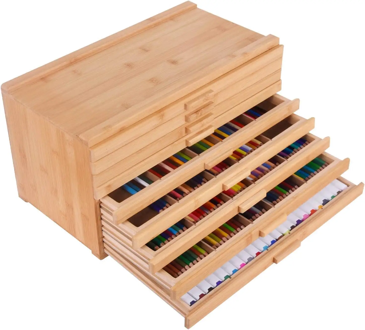 Factory direct 9 Drawer Large Capacity Bamboo-Wood Artist Supply Storage Box with Separate Compartments