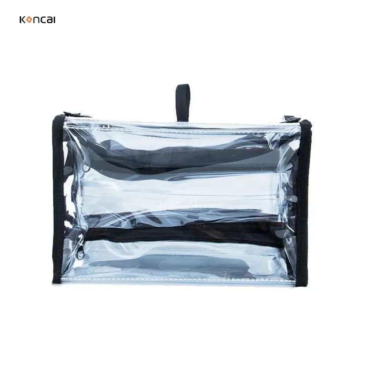 KONCAI, venta al por mayor, bolsa de cosméticos de diseño extraíble, 4 Uds., bolsa transparente de PVC, bolsa de cosméticos enrollable personalizada