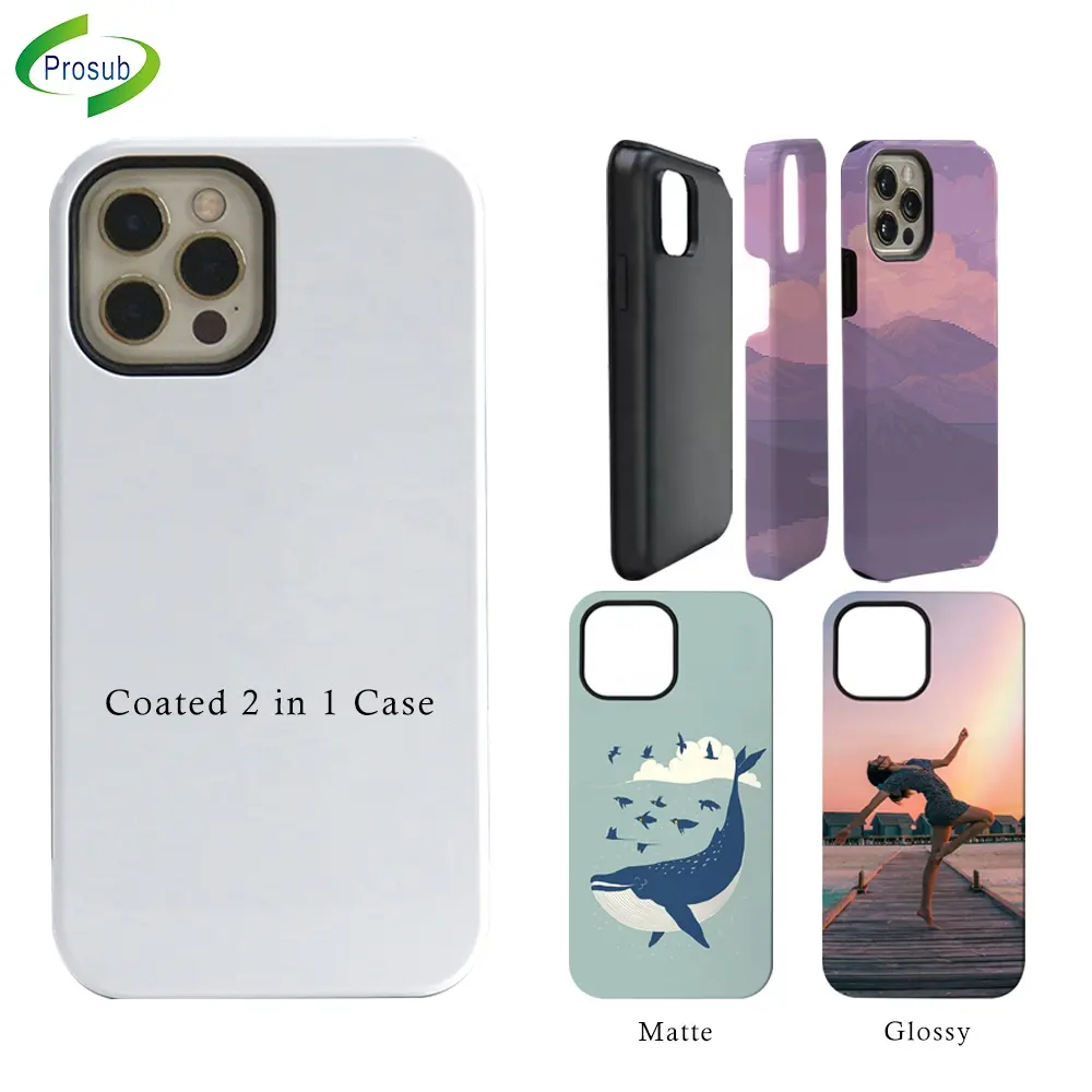 Prosub 3D Sublimation einfarbige Telefonhülle 2 in 1 TPU PC strapazierfähige Handyhüllen Sublimation für Iphone 13 Pro Max Handyhüllen