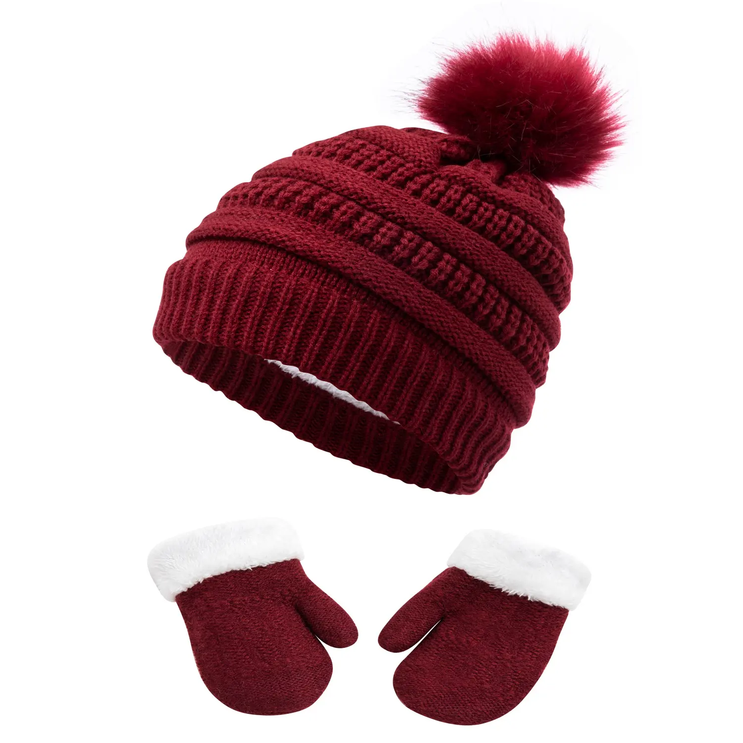 Bonnet côtelé chapeau d'hiver tricoté Beanie fausse fourrure pom pom Cable Knit garçons filles mignon mode mohair cachemire acrylique bonnet