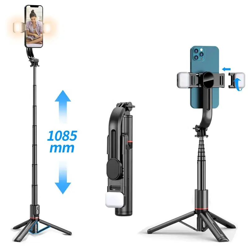 L12d Portable Flexible OEM Sans Fil Téléphone Intelligent Monopode Selfie Bâton Trépied Led Lumière