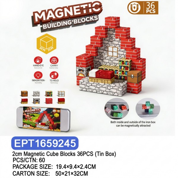 EPT1659245-2ซม. บล็อกแม่เหล็กทรงลูกบาศก์ 36 ชิ้น (กล่องดีบุก) (60 ชิ้น/ลัง)