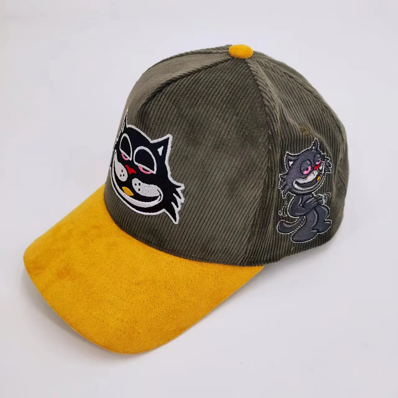 Cappelli a tesa in pelle scamosciata con ricamo Tom Cat personalizza toppe per gatti animali berretti da Baseball con stampa Logo personalizzata in velluto a coste