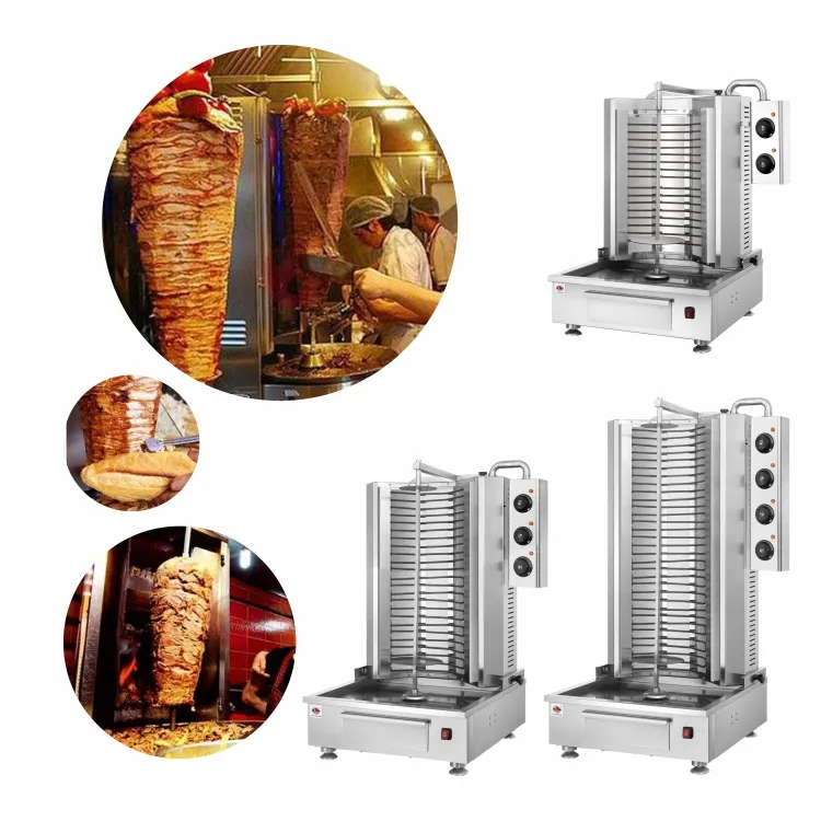 Doner Kebab otomatis, mesin pembuat Shawarma baja tahan karat disikat SS430 peralatan panggang ayam UNTUK RESTORAN