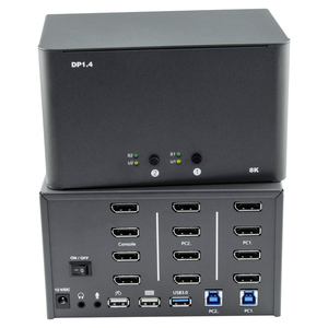 <strong>2</strong>-Port 8K Quad <strong>Monitor</strong> DP1.4 <strong>KVM</strong> <strong>Switch</strong> Supports 4 <strong>Computers</strong> <strong>1</strong> Set Keyboard Mouse Compatible Windows/Mac/Linux DDR3 RAM Quad New - Product Image 1