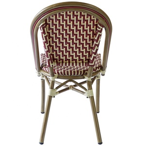 Fransız istiflenebilir veranda restoran hasır alüminyum yemek mobilyaları açık bahçe Rattan Cafe kırmızı Bistro sandalyeler - Product Image 4