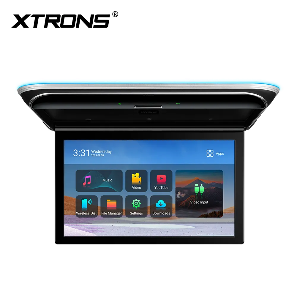 XTRONS 15.6 ''터치 스크린 안드로이드 플립 다운 자동차 지붕 모니터 32GB 전동 TV 천장 마운트 버스 TV 오버 헤드 8K 자동차 모니터