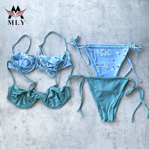 Özel Logo kadınlar iki parçalı Bikini mayo seksi mayo Halter üçgen dize Bikini setleri Tops - Product Image 1