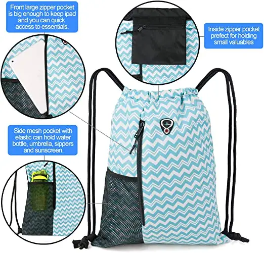 Mochila de poliéster 420D para academia esportiva, sacola com cordão para armazenamento, à prova d'água reciclada personalizada