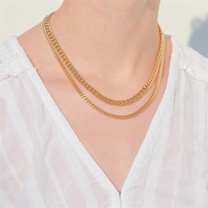 Chihang 14K altın kaplama paslanmaz çelik küba zincir kolye 4MM geniş 38 + 5cm ile Hip Hop tarzı titanyum çelik bağlantı zinciri tipi - Product Image 6