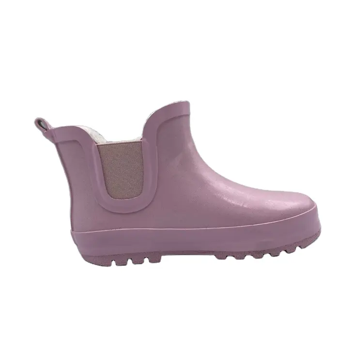 Botas de lluvia de goma con etiqueta privada para niñas, botines bajos, tamaño personalizado, impermeables, color rosa liso, purpurina